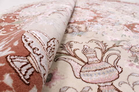 Tabriz White Round Hand Knotted 67 X 67  Area Rug 250-23604 Image 1