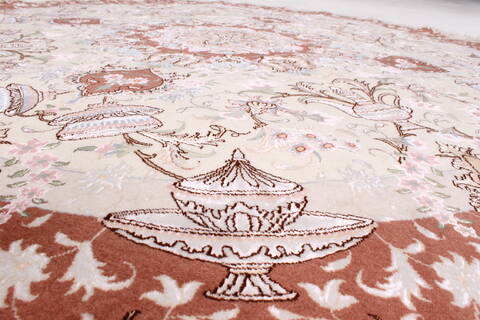 Tabriz White Round Hand Knotted 67 X 67  Area Rug 250-23604 Image 4