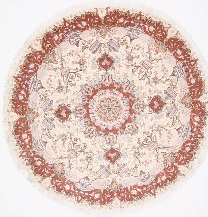Tabriz White Round Hand Knotted 67 X 67  Area Rug 250-23604 Image 0