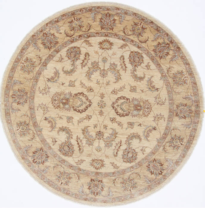 Pishavar Beige Round Hand Knotted 61 X 62  Area Rug 250-23607 Image 0