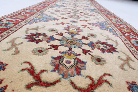 Kazak Beige Runner Hand Knotted 29 X 101  Area Rug 250-23691 Image 3
