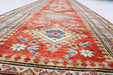 Kazak Brown Runner Hand Knotted 28 X 91  Area Rug 250-23718 Image 1