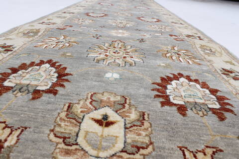 Pishavar Grey Runner Hand Knotted 26 X 103  Area Rug 250-23727 Image 2
