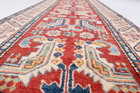 Kazak Red Runner Hand Knotted 210 X 93  Area Rug 250-23748 Image 2