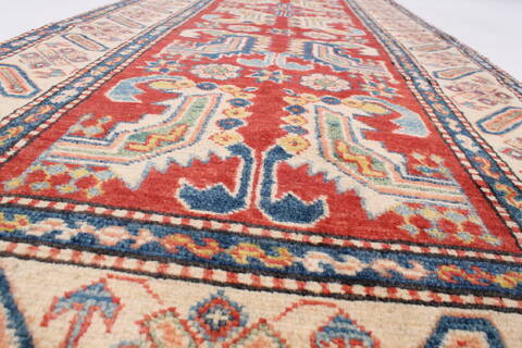Kazak Red Runner Hand Knotted 210 X 93  Area Rug 250-23748 Image 3