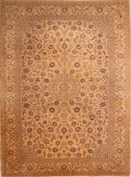 Kashan Beige Hand Knotted 101 X 136  Area Rug 100-23797 Image 0