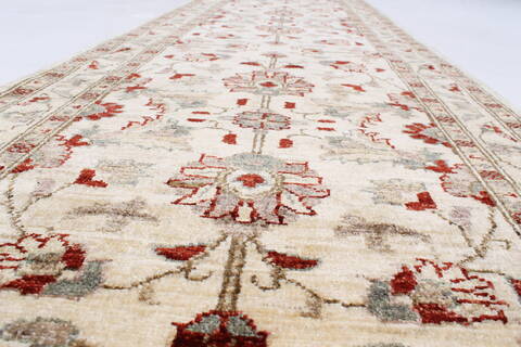 Pishavar Beige Runner Hand Knotted 28 X 98  Area Rug 250-23815 Image 3