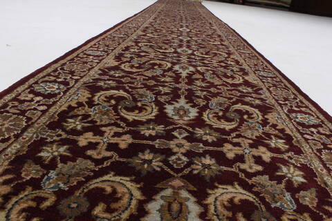 Agra Red Runner Hand Knotted 26 X 182  Area Rug 250-23959 Image 1