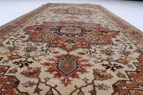 Serapi Beige Runner Hand Knotted 411 X 1111  Area Rug 250-23989 Image 7