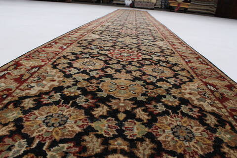 Agra Black Runner Hand Knotted 27 X 182  Area Rug 250-23993 Image 1