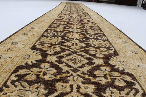 Pishavar Brown Runner Hand Knotted 27 X 1710  Area Rug 250-23998 Image 1