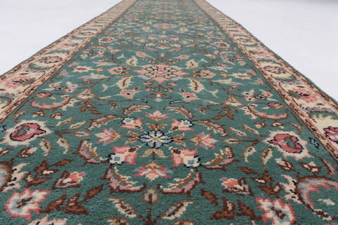 Tabriz Green Runner Hand Knotted 25 X 123  Area Rug 250-24042 Image 14