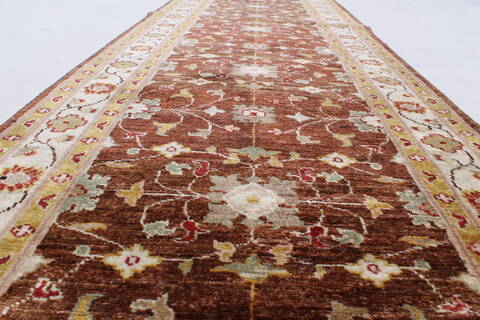 Pishavar Brown Runner Hand Knotted 29 X 1611  Area Rug 250-24173 Image 3