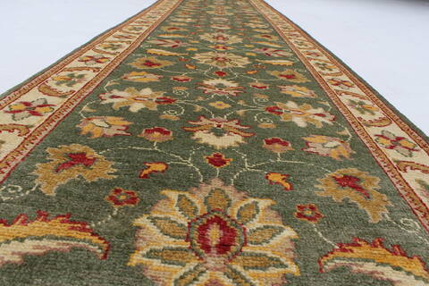 Pishavar Green Runner Hand Knotted 29 X 153  Area Rug 250-24208 Image 1