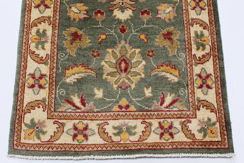Pishavar Green Runner Hand Knotted 29 X 153  Area Rug 250-24208 Image 4