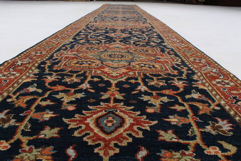 Serapi Blue Runner Hand Knotted 27 X 178  Area Rug 250-24209 Image 12