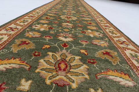 Pishavar Green Runner Hand Knotted 27 X 152  Area Rug 250-24276 Image 12