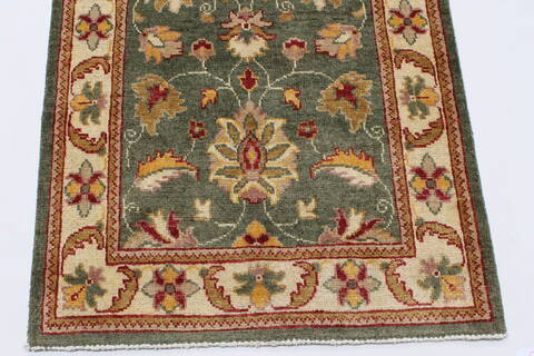 Pishavar Green Runner Hand Knotted 27 X 152  Area Rug 250-24276 Image 3