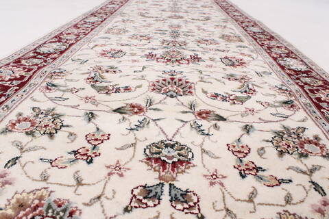 Tabriz Beige Runner Hand Knotted 26 X 80  Area Rug 250-24386 Image 1