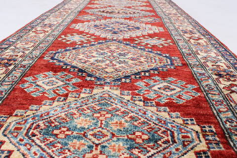 Kazak Red Runner Hand Knotted 26 X 77  Area Rug 250-24404 Image 2