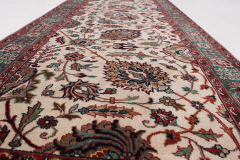 Tabriz Beige Runner Hand Knotted 27 X 78  Area Rug 250-24633 Image 3