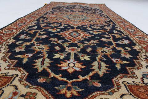 Serapi Blue Runner Hand Knotted 27 X 60  Area Rug 250-24800 Image 1