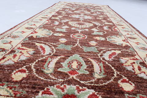 Chobi Brown Runner Hand Knotted 20 X 52  Area Rug 250-24820 Image 1