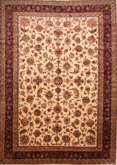 Mashad Beige Hand Knotted 114 X 163  Area Rug 100-25573 Image 0