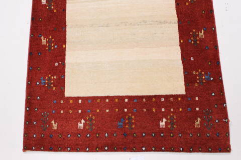 Gabbeh Beige Runner Hand Knotted 26 X 65  Area Rug 250-25800 Image 3