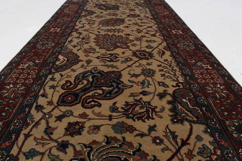 Tabriz Beige Runner Hand Knotted 26 X 61  Area Rug 250-26054 Image 2