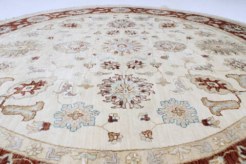 Chobi Beige Round Hand Knotted 81 X 82  Area Rug 250-26263 Image 2