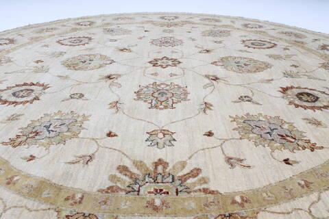 Chobi Beige Round Hand Knotted 80 X 81  Area Rug 250-26441 Image 2