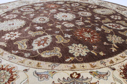Chobi Brown Round Hand Knotted 80 X 80  Area Rug 250-26486 Image 3