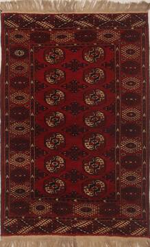 Persian Turkman Red Rectangle 4x6 ft Wool Carpet 26686