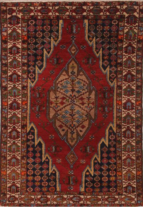Mazlaghan Red Hand Knotted 45 X 66  Area Rug 400-26705 Image 0