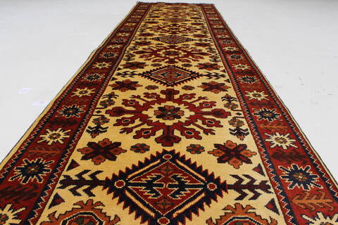 Kazak Yellow Runner Hand Knotted 29 X 100  Area Rug 250-27789 Image 3