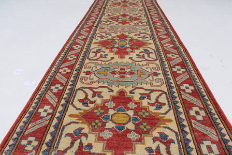 Kazak Beige Runner Hand Knotted 28 X 94  Area Rug 250-27796 Image 1
