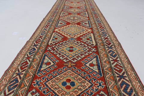 Kazak Red Runner Hand Knotted 26 X 105  Area Rug 250-27799 Image 11