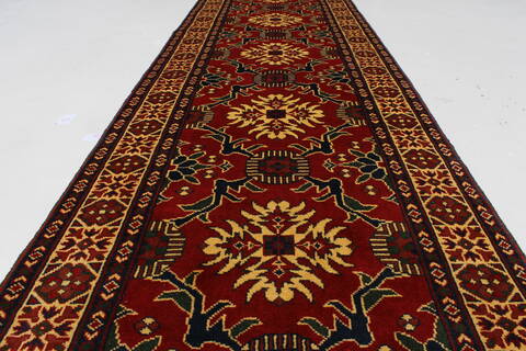 Kazak Red Runner Hand Knotted 27 X 105  Area Rug 250-27848 Image 1
