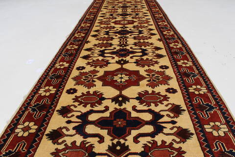 Kazak Beige Runner Hand Knotted 29 X 910  Area Rug 250-27849 Image 1