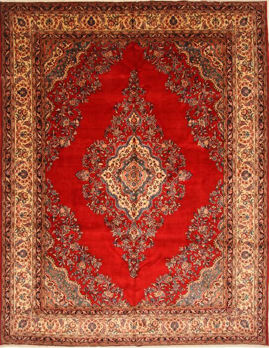 Hamedan Red Hand Knotted 107 X 136  Area Rug 100-27993 Image 0