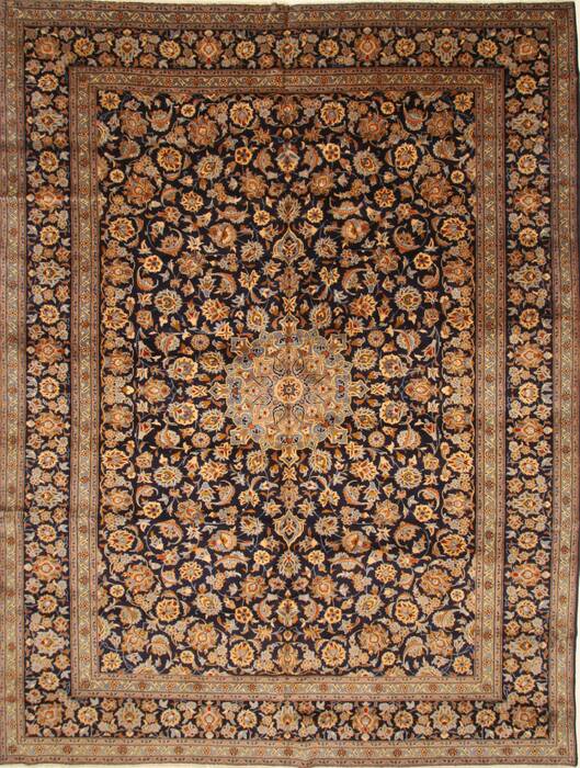 Kashan Beige Hand Knotted 100 X 131  Area Rug 100-28007 Image 0