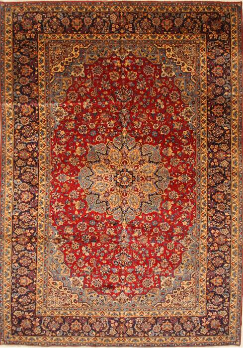 Isfahan Red Hand Knotted 98 X 139  Area Rug 100-28016 Image 0