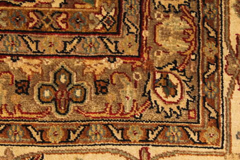Kashan Beige Hand Knotted 118 X 153  Area Rug 250-28141 Image 1