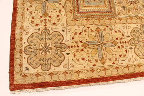 Pishavar Orange Hand Knotted 119 X 157  Area Rug 250-28512 Image 1