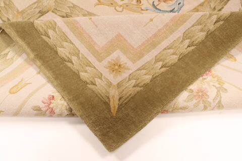 Aubusson Green Hand Knotted 90 X 120  Area Rug 250-29443 Image 4