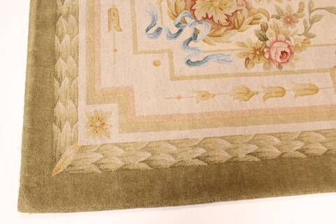 Aubusson Green Hand Knotted 90 X 120  Area Rug 250-29443 Image 6