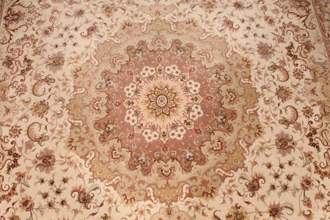 Tabriz Beige Hand Knotted 82 X 100  Area Rug 254-29591 Image 3