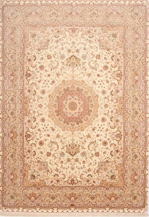 Tabriz Beige Hand Knotted 82 X 100  Area Rug 254-29591 Image 0