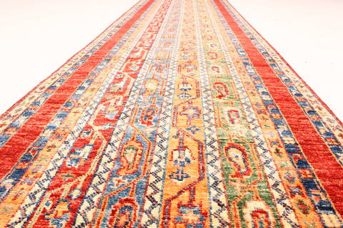 Kazak Multicolor Runner Hand Knotted 28 X 118  Area Rug 250-29647 Image 2